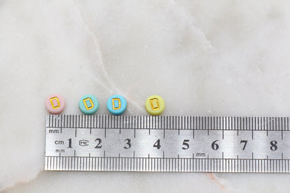 Letter D Round Beads, Individual Letter Beads, Multicolor Round Alphabet Letter Beads, Gold Letter Beads, Round Name Beads, Size 7mm