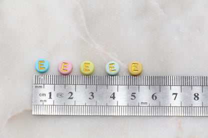 Letter E Round Beads, Individual Letter Beads, Multicolor Round Alphabet Letter Beads, Gold Letter Beads, Round Name Beads, Size 7mm