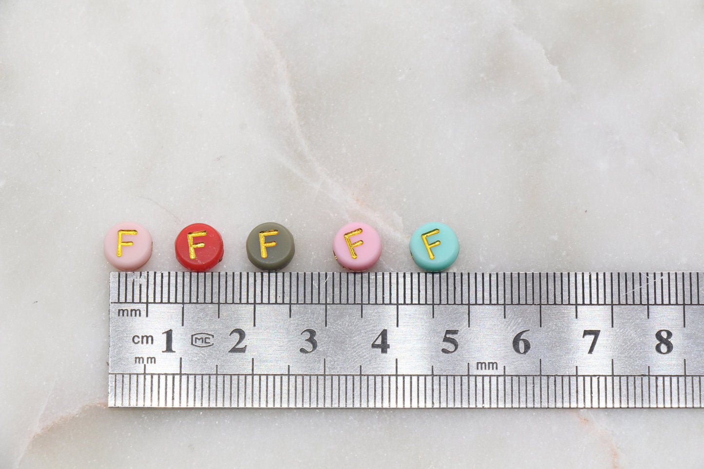 Letter F Round Beads, Individual Letter Beads, Multicolor Round Alphabet Letter Beads, Gold Letter Beads, Round Name Beads, Size 7mm