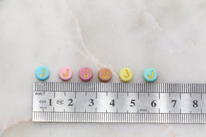 Letter J Round Beads, Individual Letter Beads, Multicolor Round Alphabet Letter Beads, Gold Letter Beads, Round Name Beads, Size 7mm