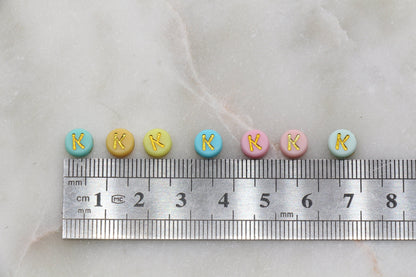 Letter K Round Beads, Individual Letter Beads, Multicolor Round Alphabet Letter Beads, Gold Letter Beads, Round Name Beads, Size 7mm