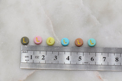 Letter L Round Beads, Individual Letter Beads, Multicolor Round Alphabet Letter Beads, Gold Letter Beads, Round Name Beads, Size 7mm