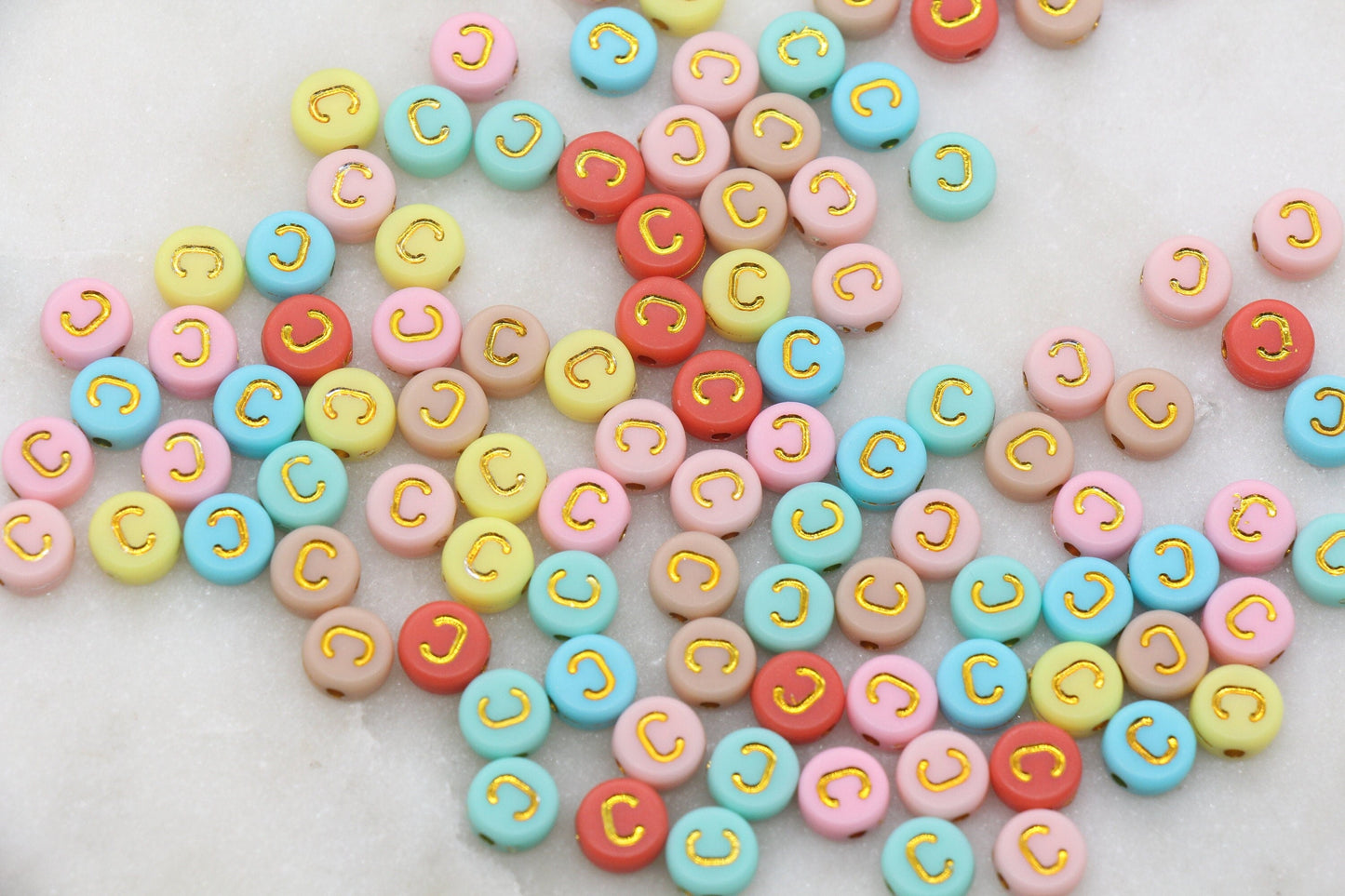 Letter C Round Beads, Individual Letter Beads, Multicolor Round Alphabet Letter Beads, Gold Letter Beads, Round Name Beads, Size 7mm