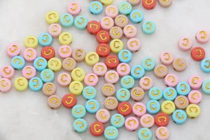 Letter C Round Beads, Individual Letter Beads, Multicolor Round Alphabet Letter Beads, Gold Letter Beads, Round Name Beads, Size 7mm