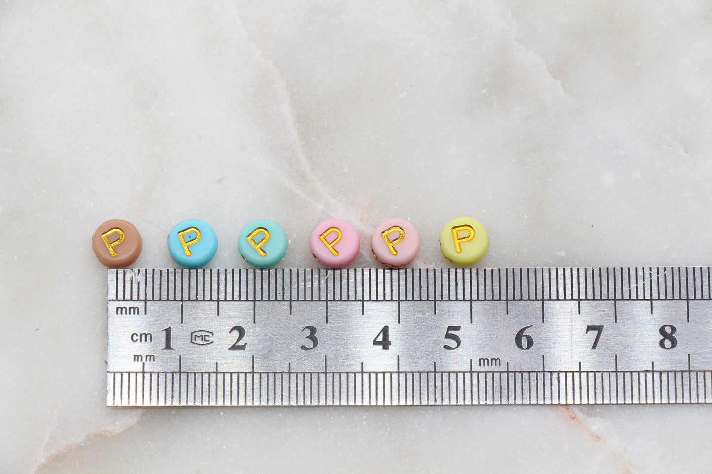 Letter P Round Beads, Individual Letter Beads, Multicolor Round Alphabet Letter Beads, Gold Letter Beads, Round Name Beads, Size 7mm