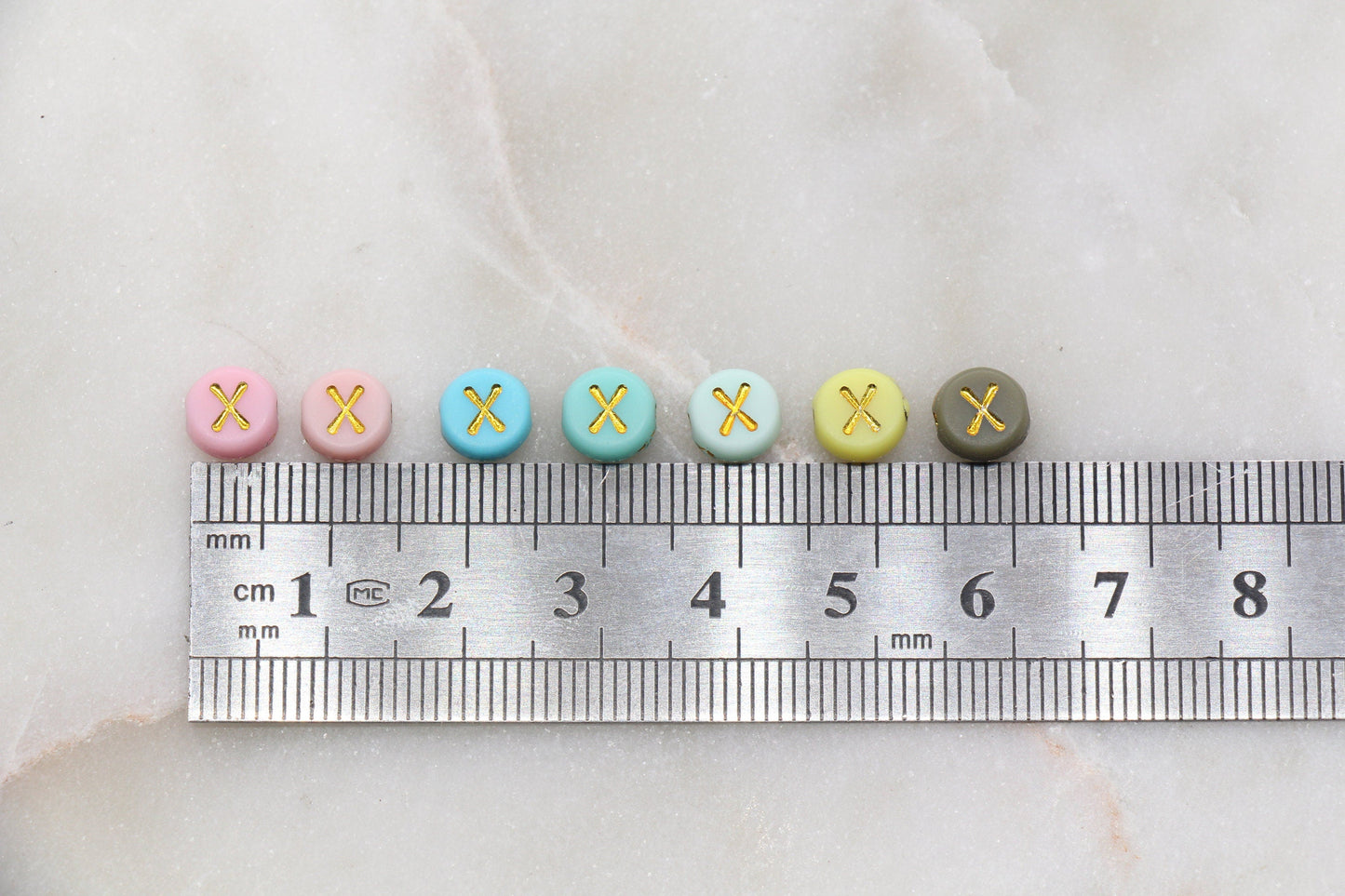 Letter X Round Beads, Individual Letter Beads, Multicolor Round Alphabet Letter Beads, Gold Letter Beads, Round Name Beads, Size 7mm