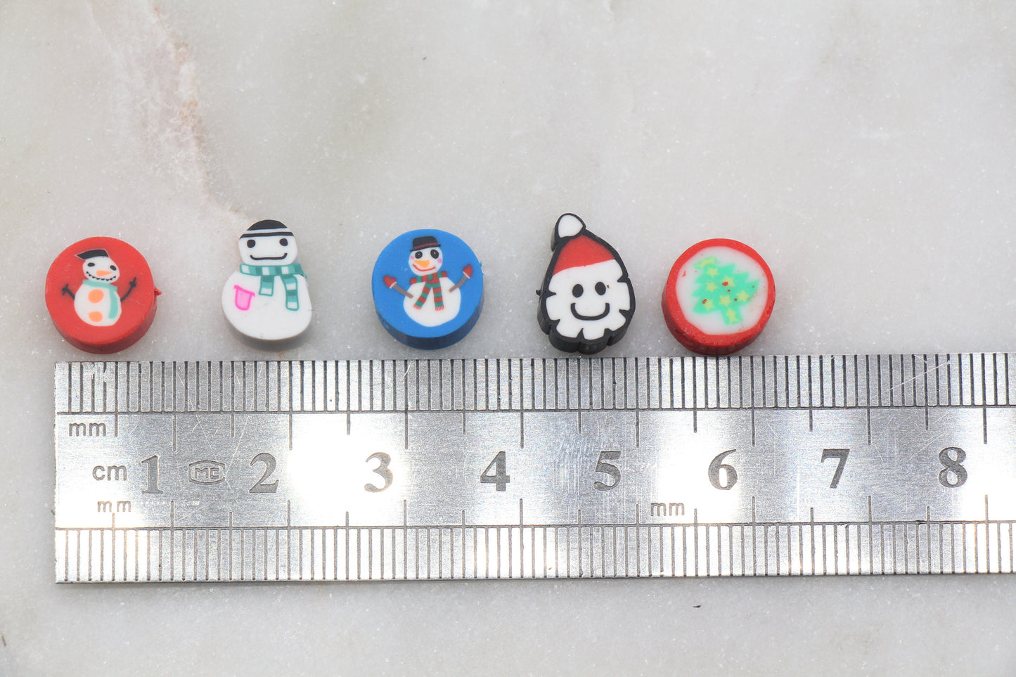 Assort Christmas Clay Beads, Holiday Themed Clay Beads, Santa Snowman Peppermint Snowflake Mix Polymer Clay Beads, Clay Jewelry Beads