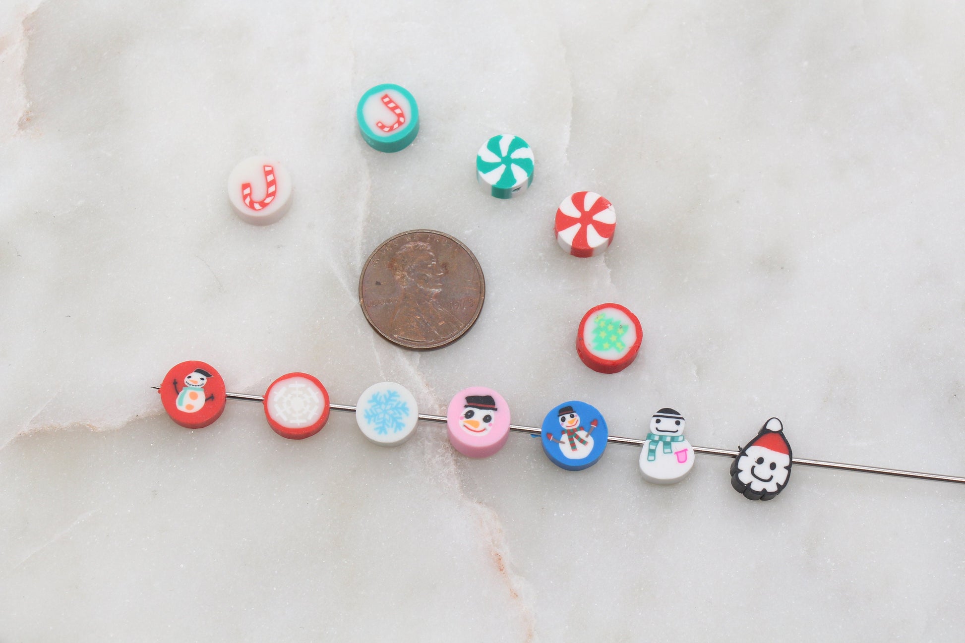 Assort Christmas Clay Beads, Holiday Themed Clay Beads, Santa Snowman Peppermint Snowflake Mix Polymer Clay Beads, Clay Jewelry Beads