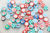 Assort Christmas Clay Beads, Holiday Themed Clay Beads, Santa Snowman Peppermint Snowflake Mix Polymer Clay Beads, Clay Jewelry Beads