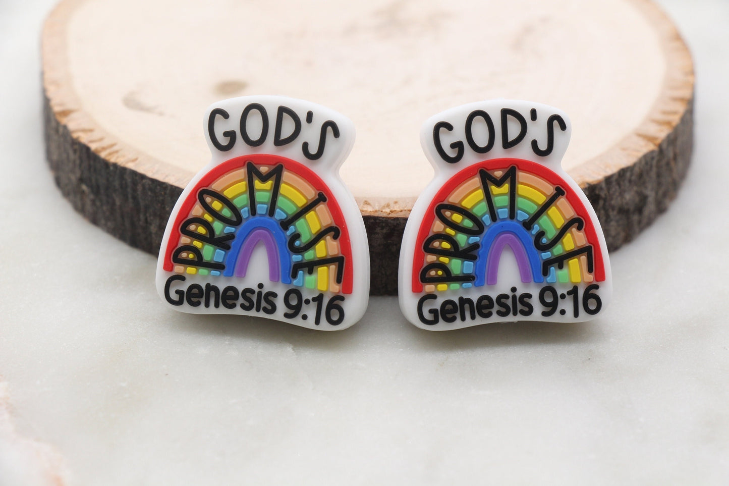 God's Promise Silicone Beads, Genesis 9:16 Silicone Beads, Rainbow Silicone Beads, Silicone Loose Beads, Religious Focal Beads #380