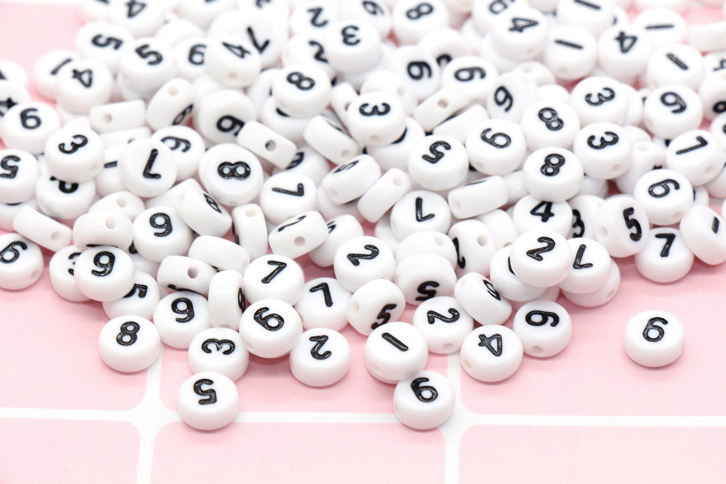 Mixed Number Beads, Acrylic Number Beads, White Beads with Black Numbers Round Beads, Bracelet Beads, Jewelry Making, Size 7mm #88