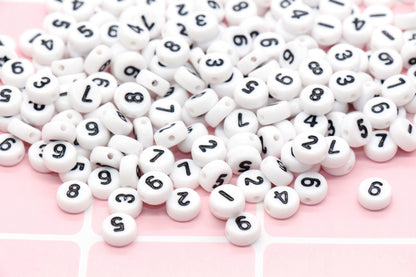 Mixed Number Beads, Acrylic Number Beads, White Beads with Black Numbers Round Beads, Bracelet Beads, Jewelry Making, Size 7mm #88