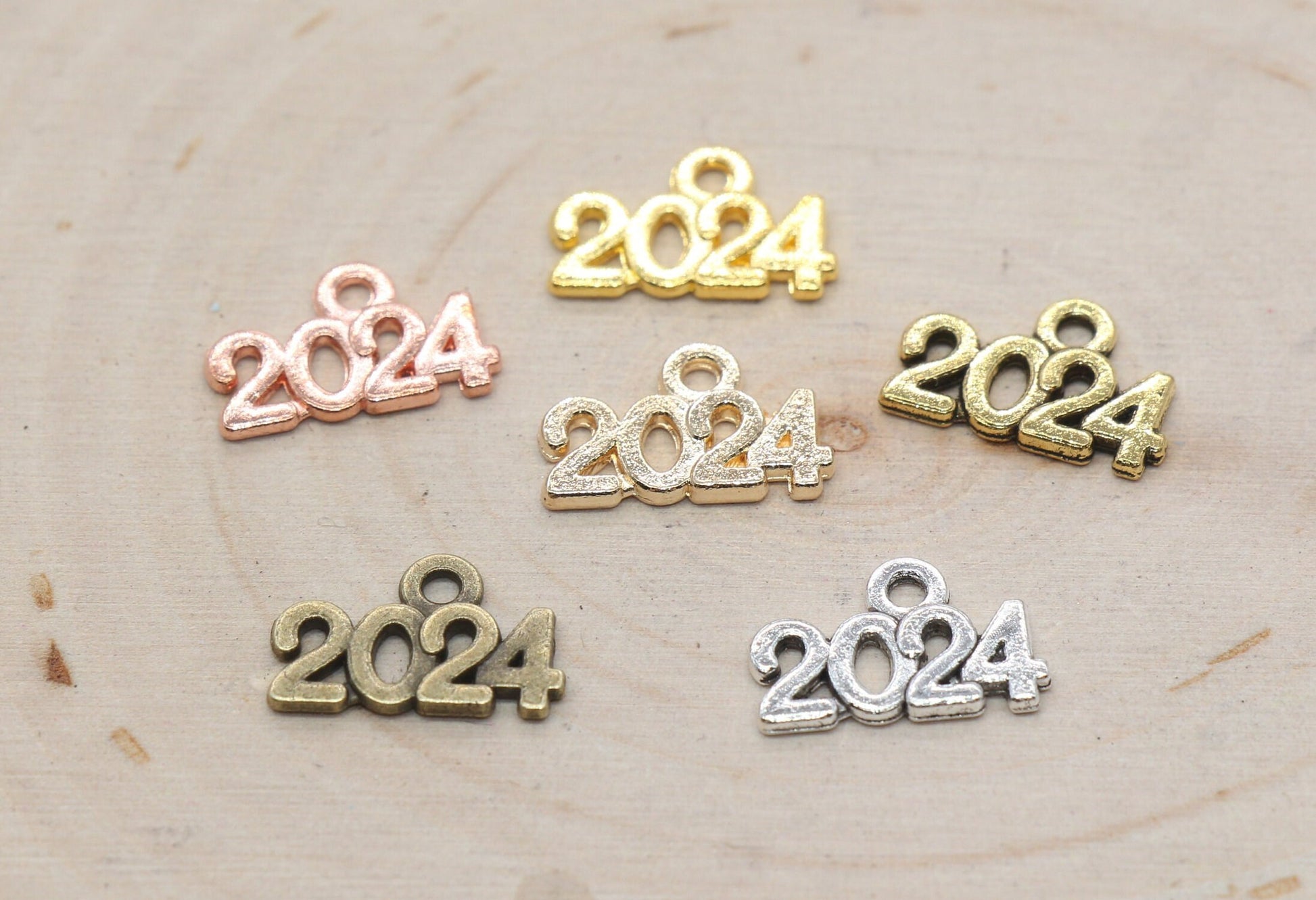 Year 2024 Charms, 2025 Charms, New Year Charms, Graduation Charms, Available in Silver, Rose Gold, Gold, Antique Gold, Bronze.