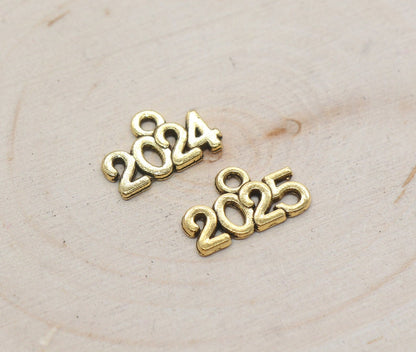 Year 2024 Charms, 2025 Charms, New Year Charms, Graduation Charms, Available in Silver, Rose Gold, Gold, Antique Gold, Bronze.