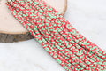 6mm red green flower print chunky heishi beads for bracelets and DIY jewelry