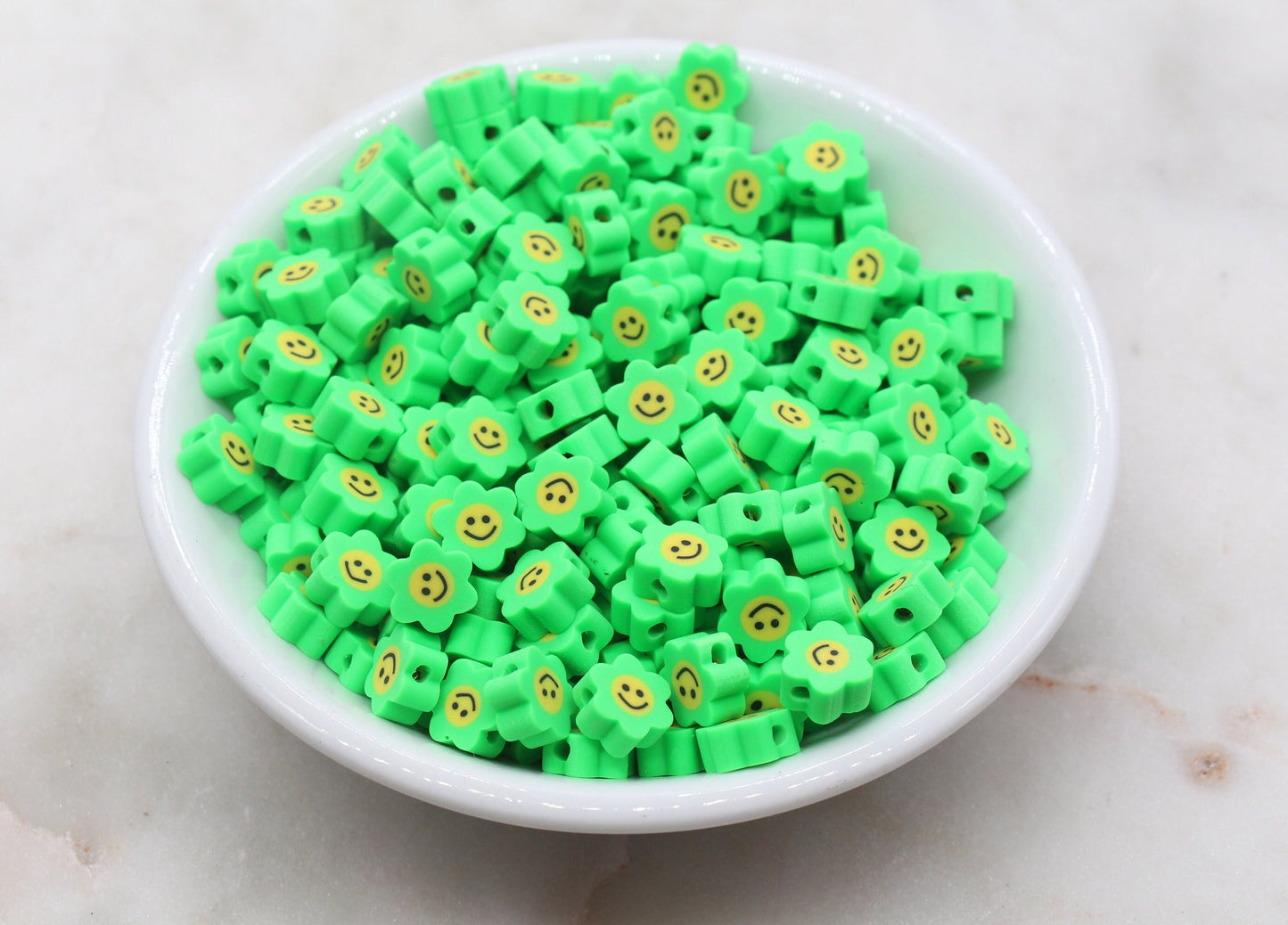 Green Smiley Face Polymer Clay Beads, Flower Shape Smiley Face Fimo Cane Beads, Happy Face Beads, Smiling Face Beads, Bead for Bracelet #330