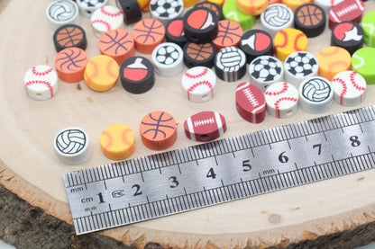 Mix Sport Ball Polymer Clay Beads, Volleyball, Football, Softball, Tennis, Basketball Clay Beads, Jewelry Beads, Bead for Bracelets #430