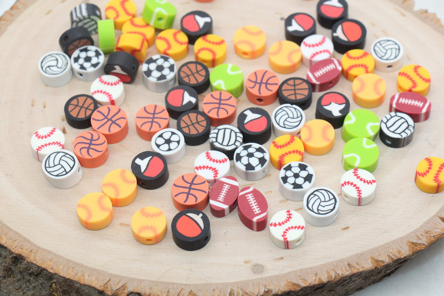 Mix Sport Ball Polymer Clay Beads, Volleyball, Football, Softball, Tennis, Basketball Clay Beads, Jewelry Beads, Bead for Bracelets #430