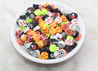 Mix Sport Ball Polymer Clay Beads, Volleyball, Football, Softball, Tennis, Basketball Clay Beads, Jewelry Beads, Bead for Bracelets #430