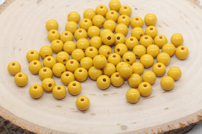 8mm Dark Mustard Gumball Beads, Round Acrylic Loose Beads, Bubblegum Beads, Chunky Beads, Bubble Gum Beads, Smooth Plastic Round Beads #3137