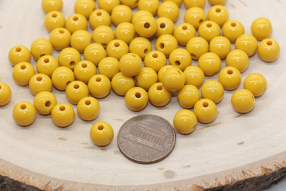 8mm Dark Mustard Gumball Beads, Round Acrylic Loose Beads, Bubblegum Beads, Chunky Beads, Bubble Gum Beads, Smooth Plastic Round Beads #3137