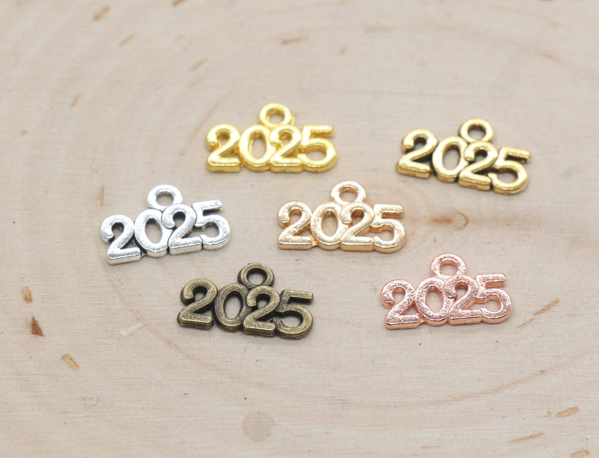 Year 2024 Charms, 2025 Charms, New Year Charms, Graduation Charms, Available in Silver, Rose Gold, Gold, Antique Gold, Bronze.