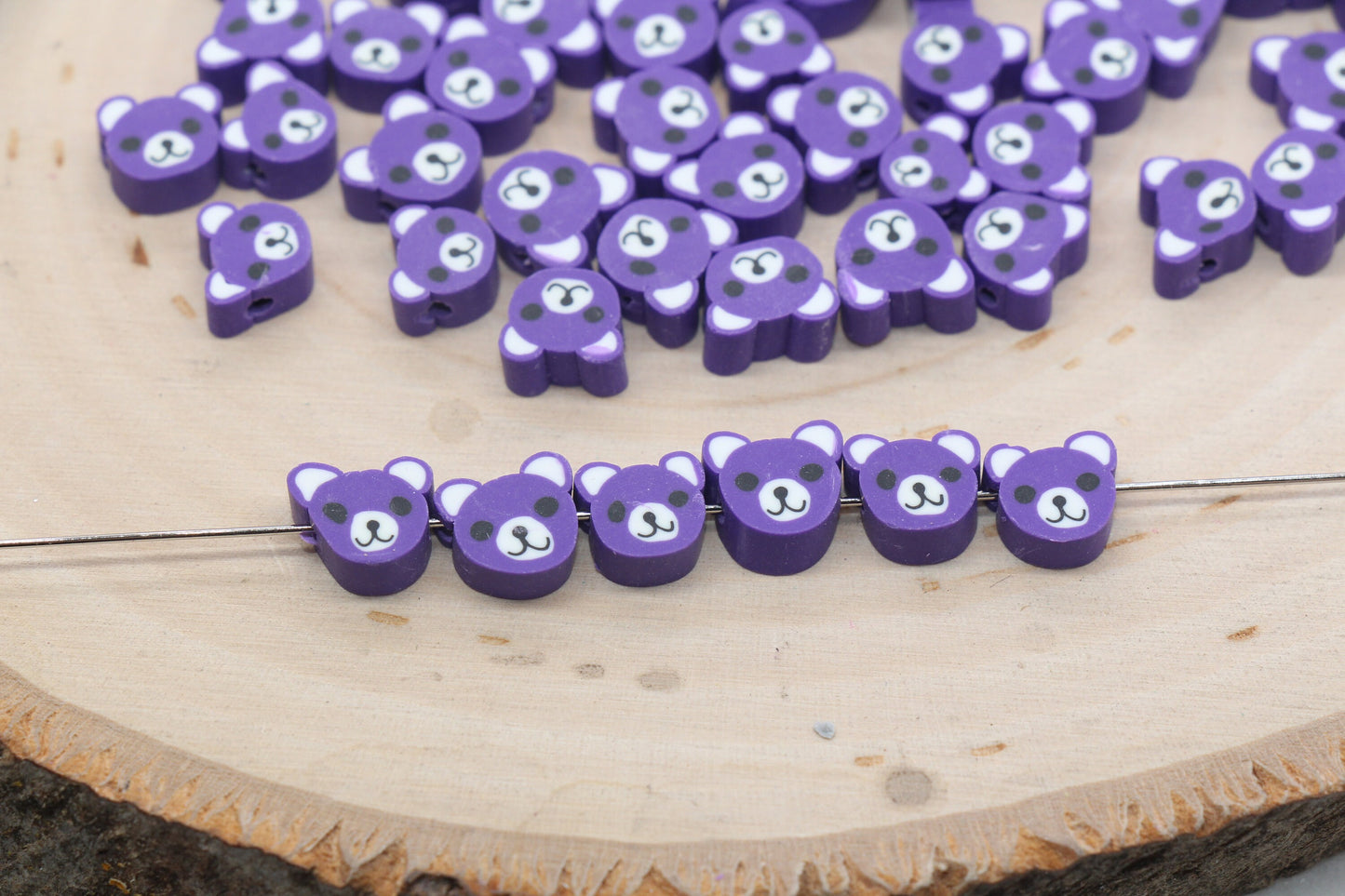 Purple Bear Polymer Clay Beads, Kawaii Bear Clay Beads, Animal Themed Beads, Jewelry Beads, Bead for Bracelet #432