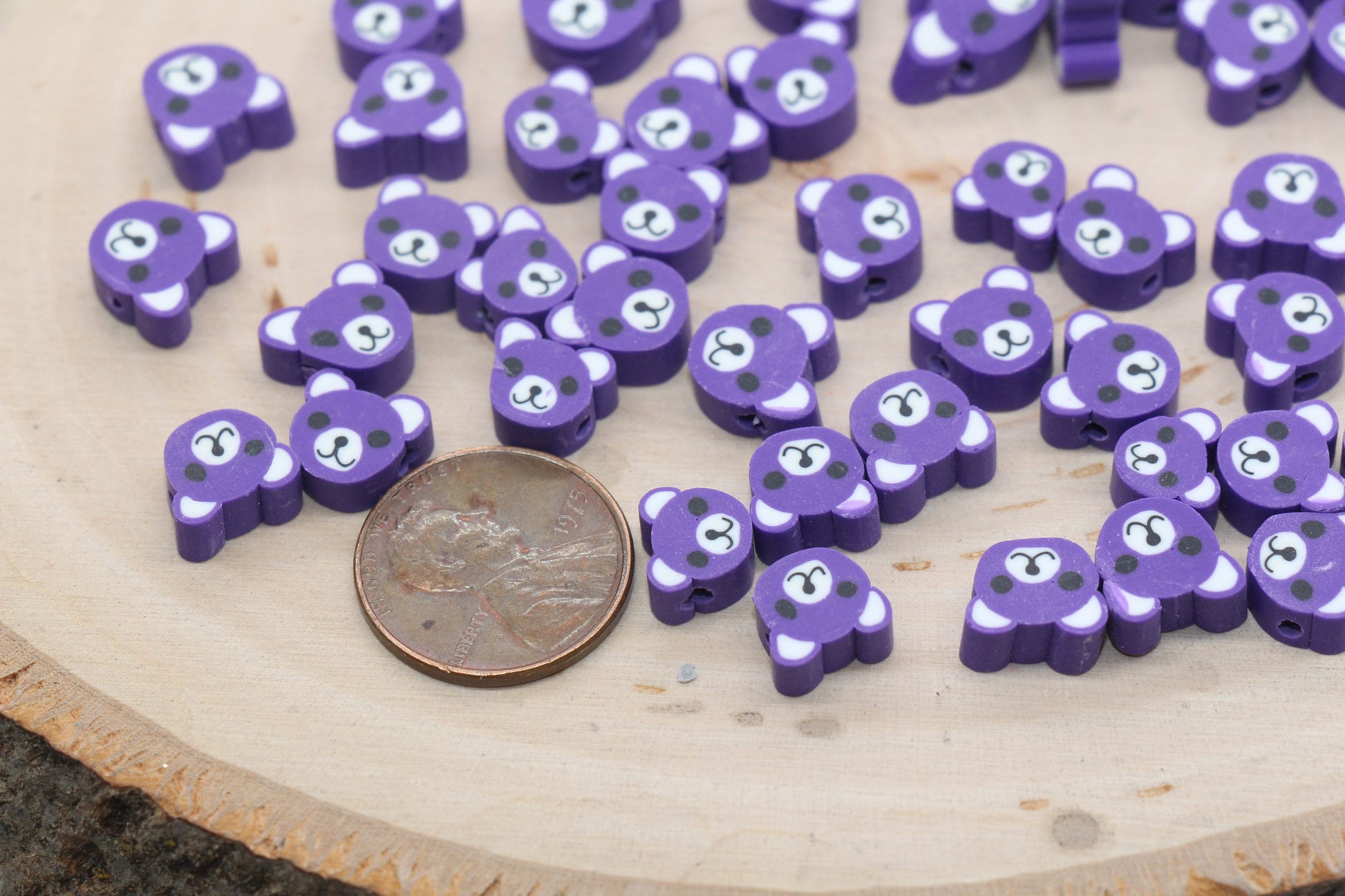 Purple Bear Polymer Clay Beads, Kawaii Bear Clay Beads, Animal Themed Beads, Jewelry Beads, Bead for Bracelet #432