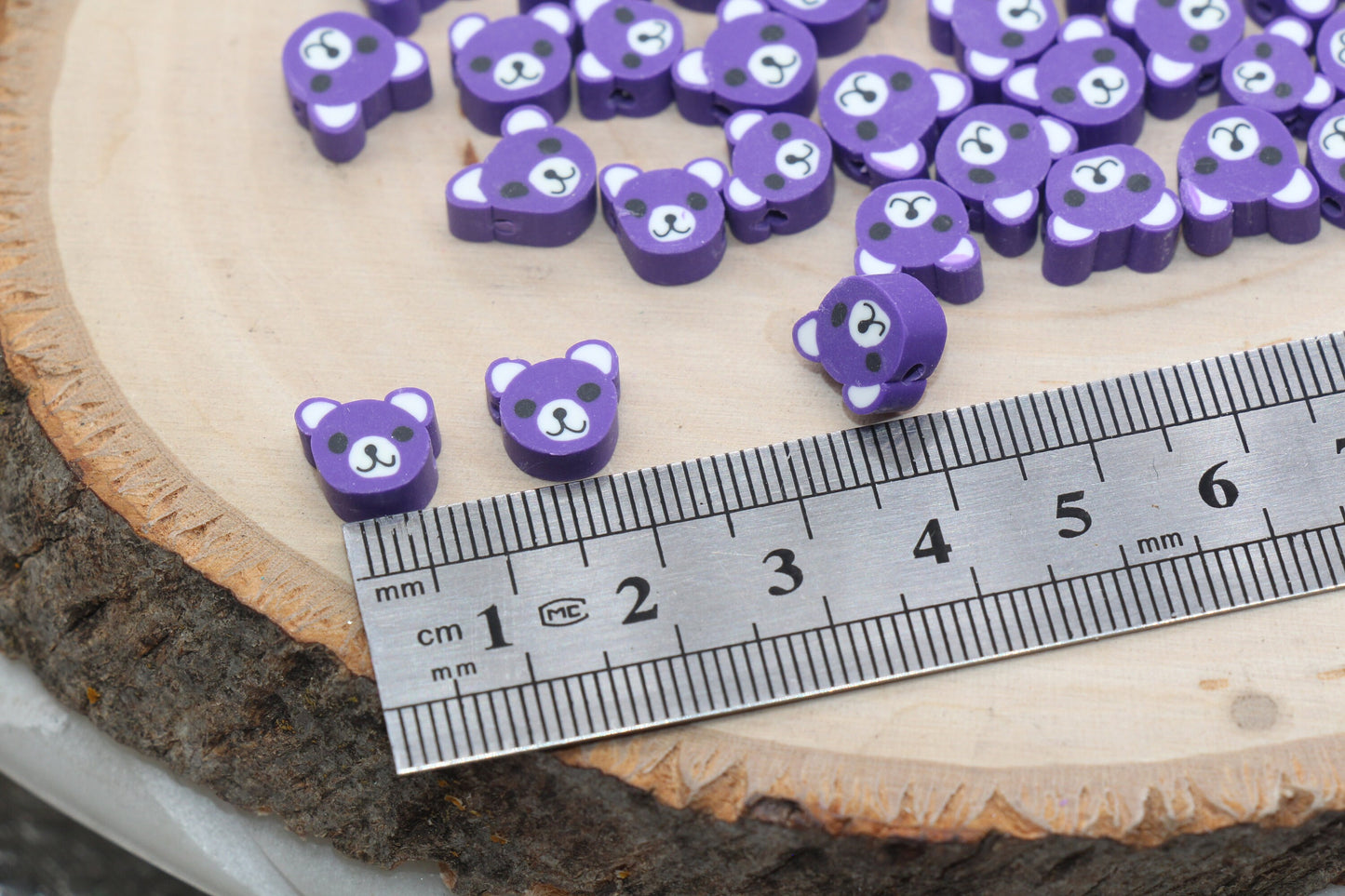 Purple Bear Polymer Clay Beads, Kawaii Bear Clay Beads, Animal Themed Beads, Jewelry Beads, Bead for Bracelet #432