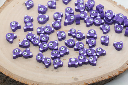 Purple Bear Polymer Clay Beads, Kawaii Bear Clay Beads, Animal Themed Beads, Jewelry Beads, Bead for Bracelet #432