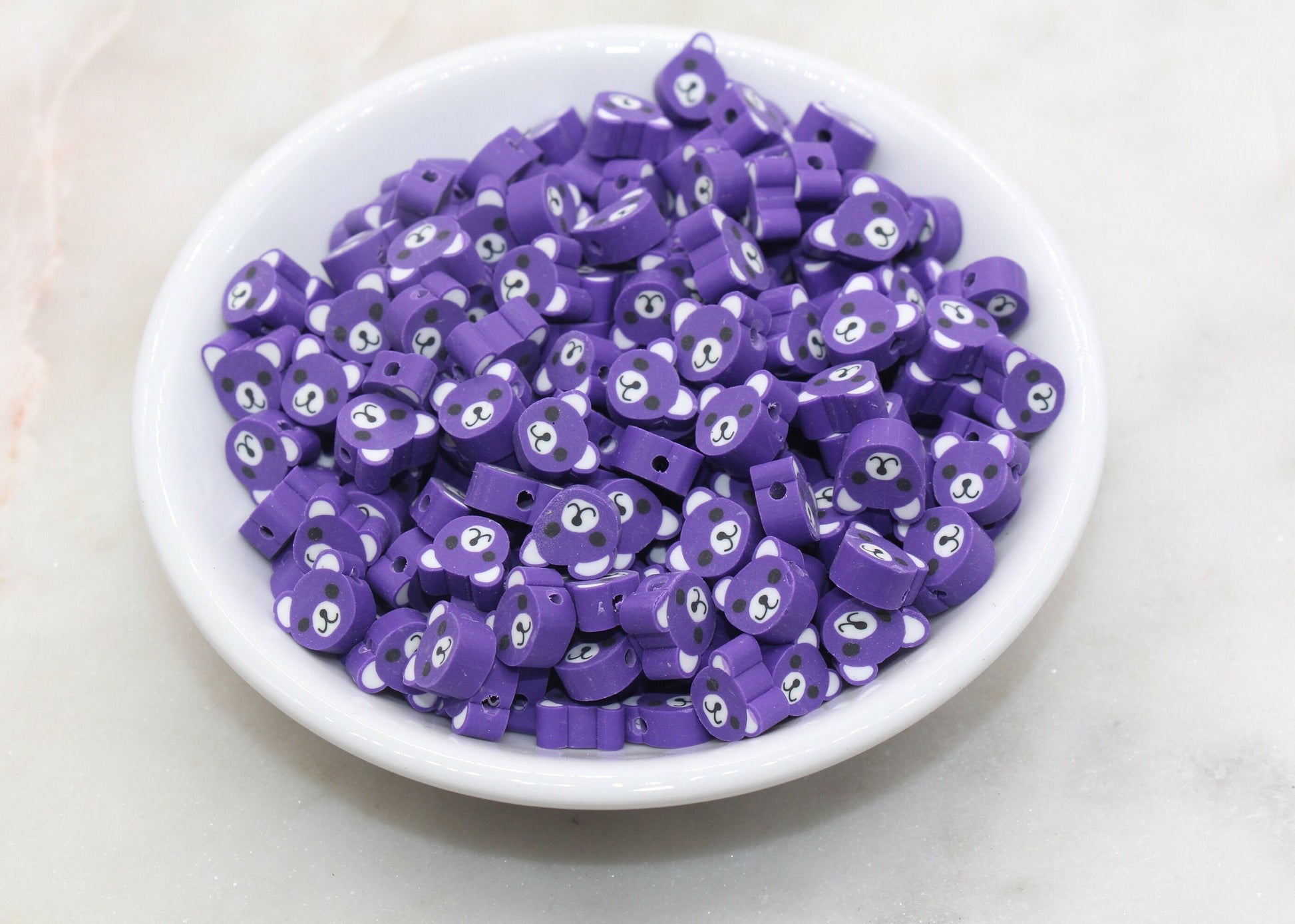 Purple Bear Polymer Clay Beads, Kawaii Bear Clay Beads, Animal Themed Beads, Jewelry Beads, Bead for Bracelet #432