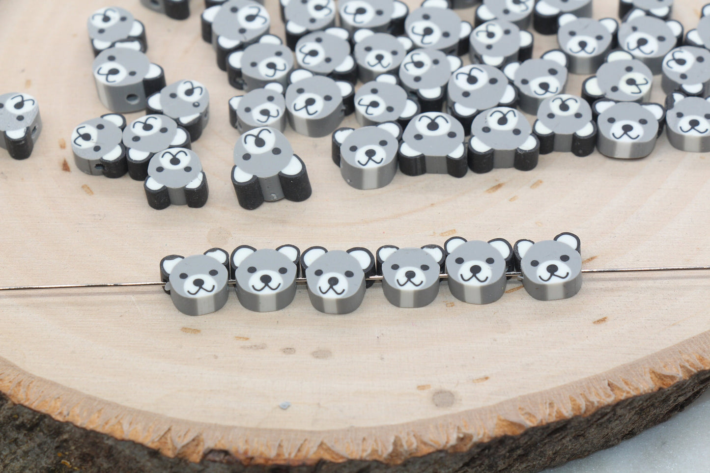 Gray Bear Polymer Clay Beads, Kawaii Bear Clay Beads, Animal Themed Beads, Jewelry Beads, Bead for Bracelet #433