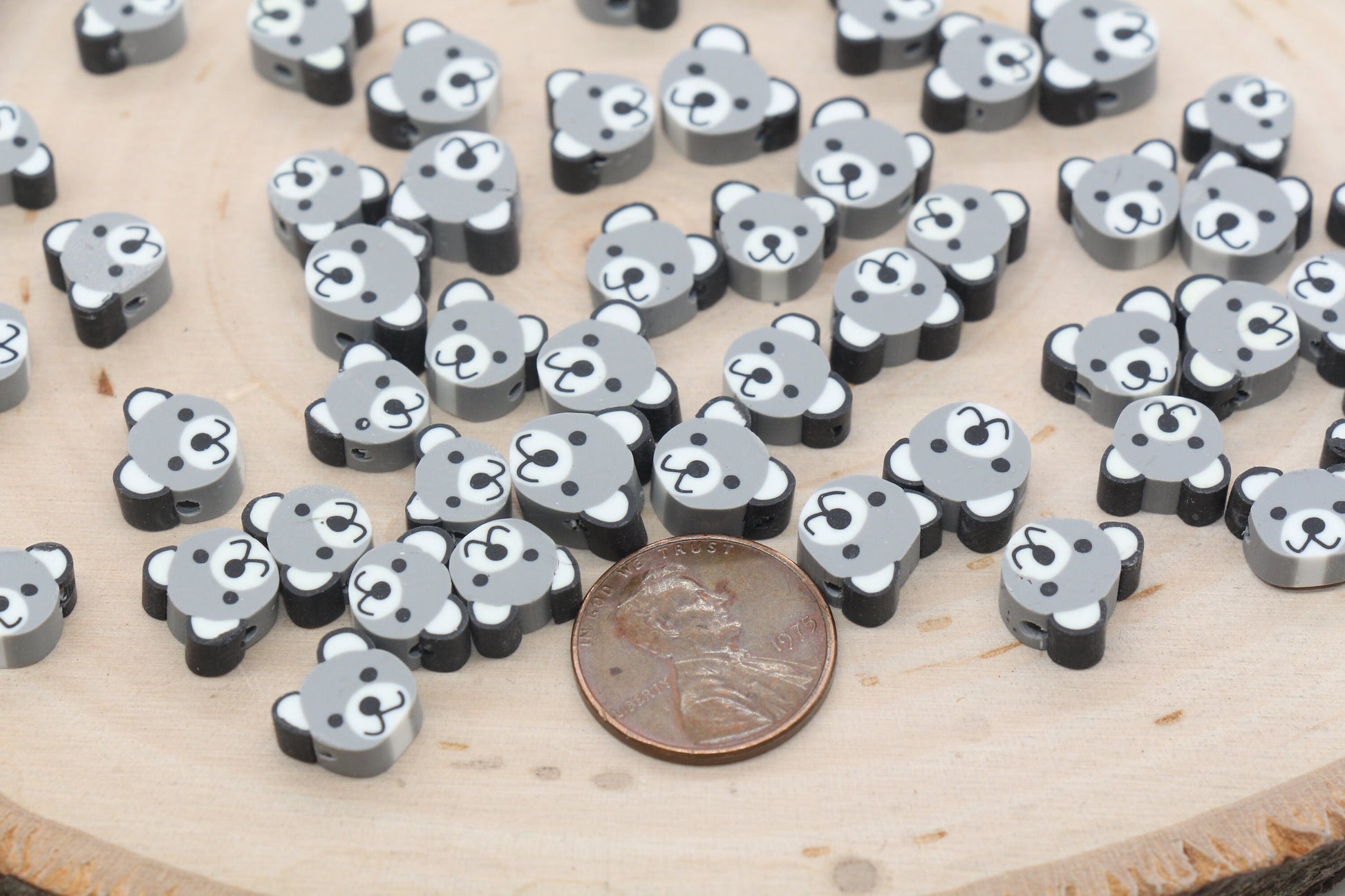 Gray Bear Polymer Clay Beads, Kawaii Bear Clay Beads, Animal Themed Beads, Jewelry Beads, Bead for Bracelet #433