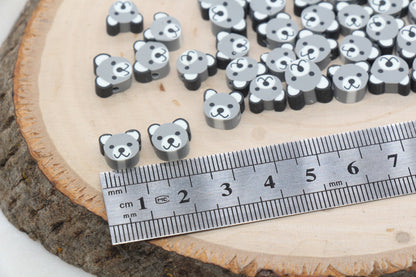 Gray Bear Polymer Clay Beads, Kawaii Bear Clay Beads, Animal Themed Beads, Jewelry Beads, Bead for Bracelet #433