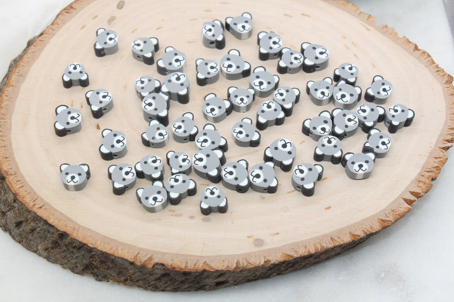 Gray Bear Polymer Clay Beads, Kawaii Bear Clay Beads, Animal Themed Beads, Jewelry Beads, Bead for Bracelet #433