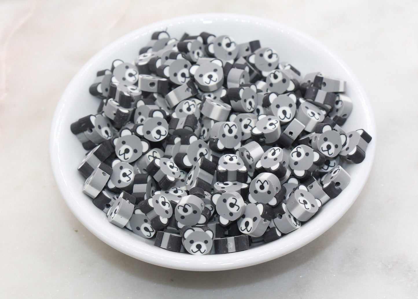 Gray Bear Polymer Clay Beads, Kawaii Bear Clay Beads, Animal Themed Beads, Jewelry Beads, Bead for Bracelet #433