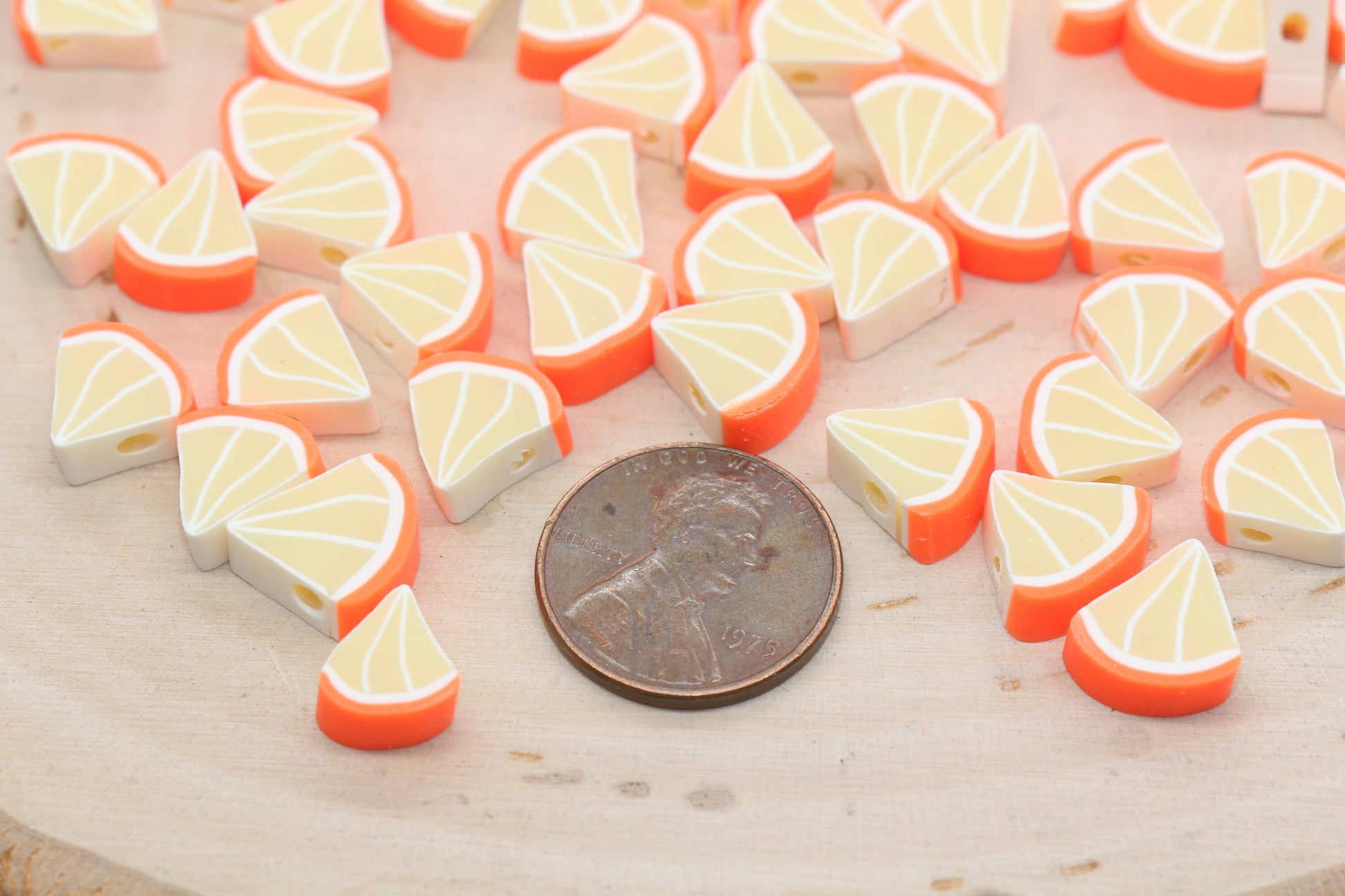 Orange Polymer Clay Beads, Triangle Shape Orange Beads, Sliced Orange Beads, Bead for Bracelets, Jewelry Beads #438