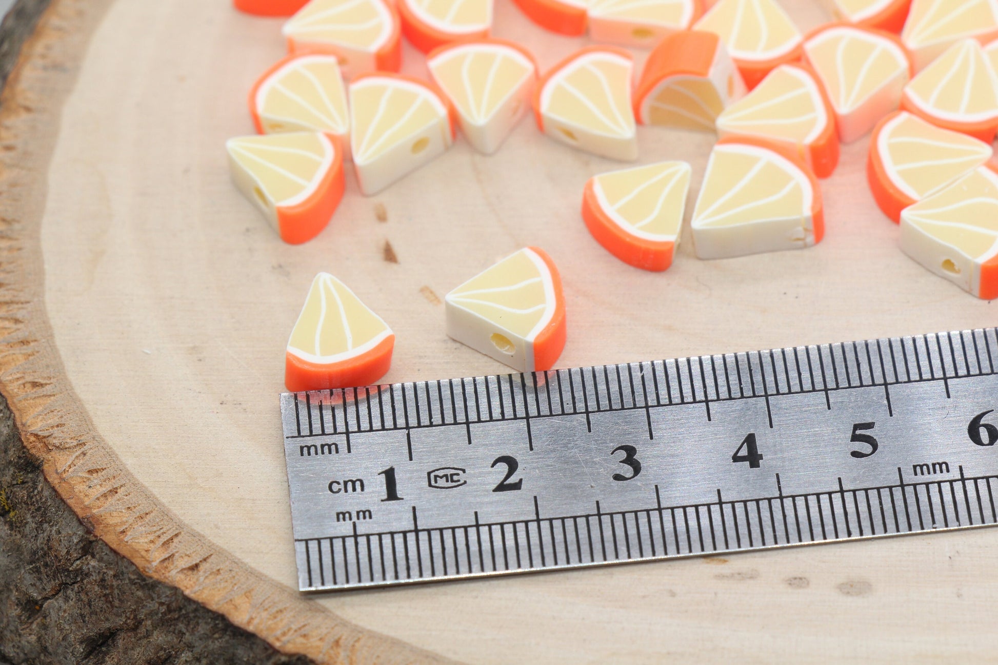 Orange Polymer Clay Beads, Triangle Shape Orange Beads, Sliced Orange Beads, Bead for Bracelets, Jewelry Beads #438