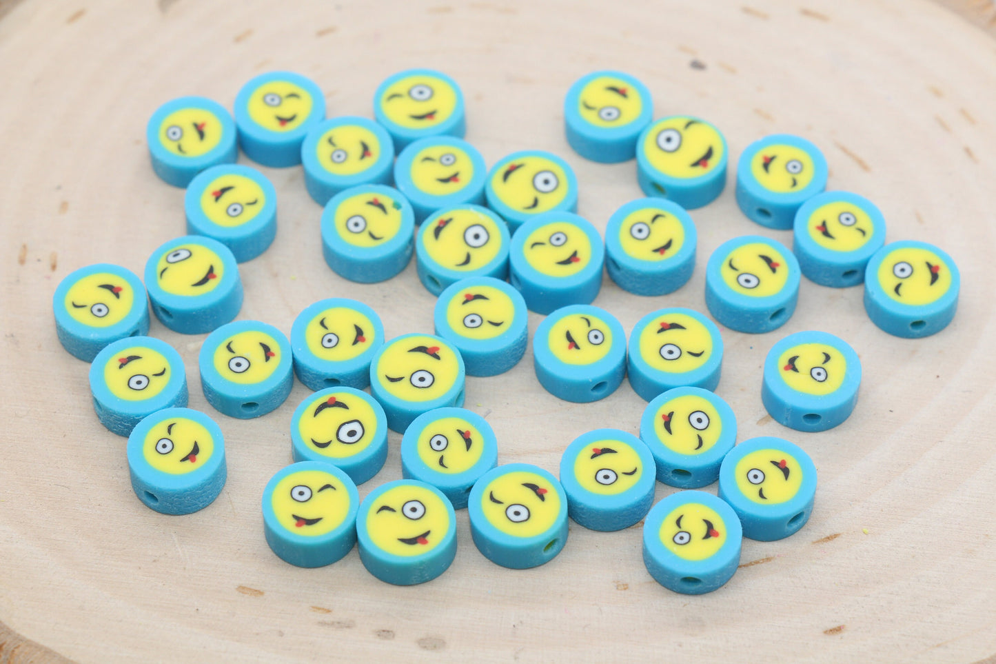 Blue Funny Face Polymer Clay Beads, Smiley Face Beads, Happy Face Beads, Emoji Clay Beads, Bead for Bracelet #440