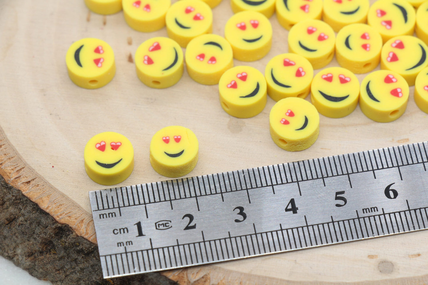 Heart Eye Emoji Polymer Clay Beads, Smiley Face Beads, Yellow Happy Face Beads, Emoji Clay Beads, Bead for Bracelet #442