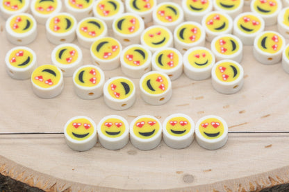 Heart Eye Emoji Polymer Clay Beads, Smiley Face Beads, Yellow Happy Face Beads, Emoji Clay Beads, Bead for Bracelet #443