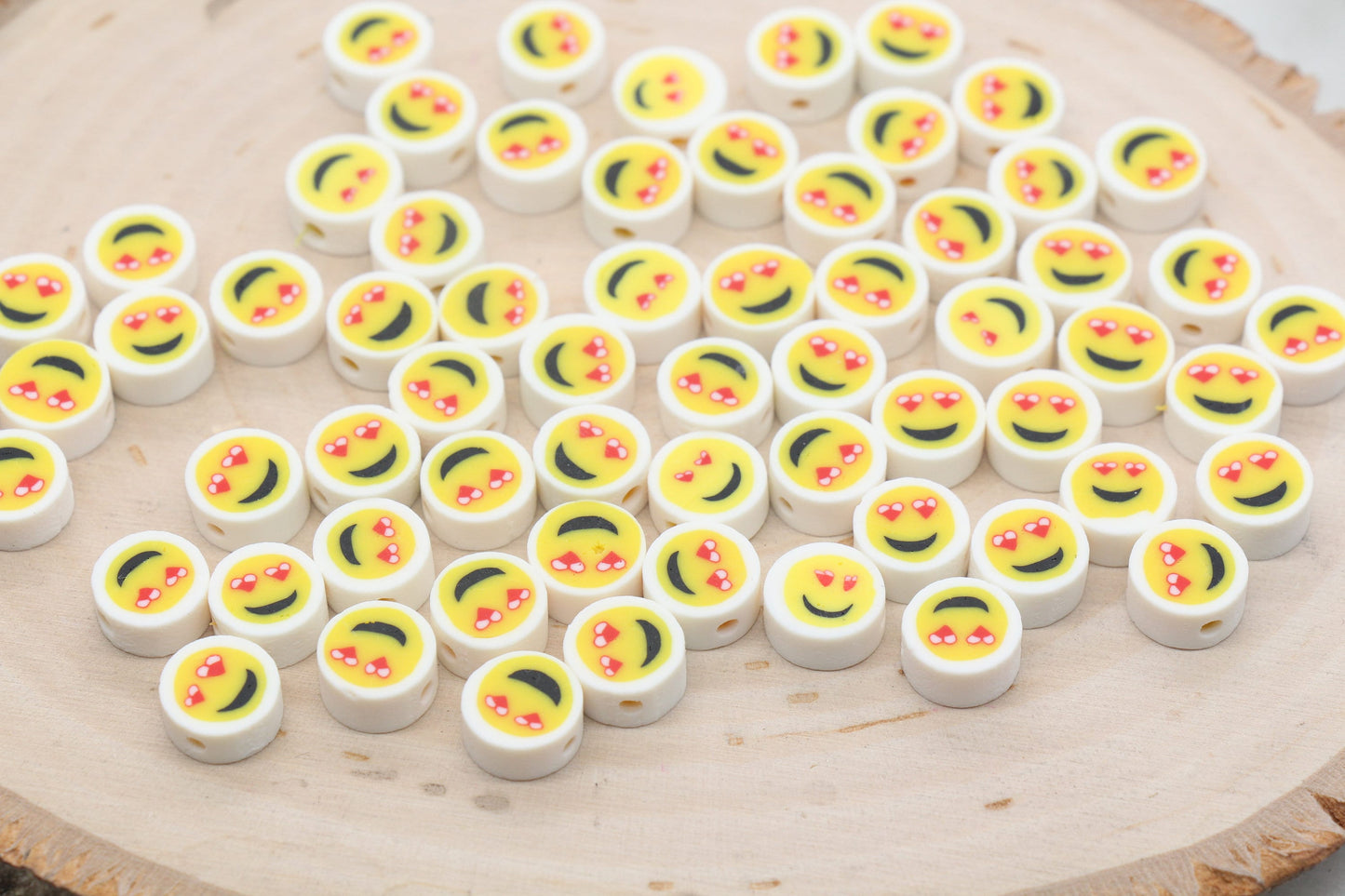 Heart Eye Emoji Polymer Clay Beads, Smiley Face Beads, Yellow Happy Face Beads, Emoji Clay Beads, Bead for Bracelet #443