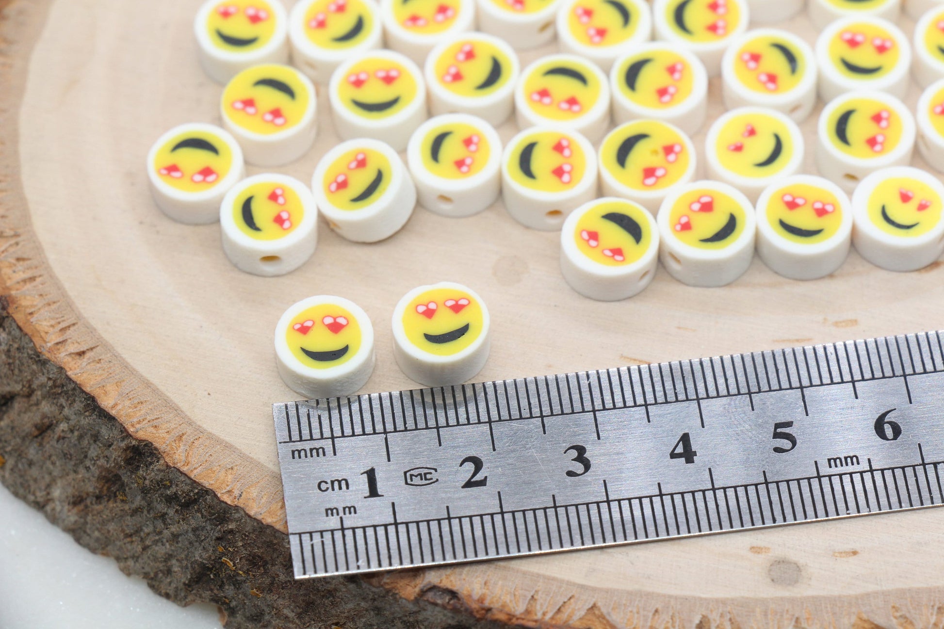 Heart Eye Emoji Polymer Clay Beads, Smiley Face Beads, Yellow Happy Face Beads, Emoji Clay Beads, Bead for Bracelet #443