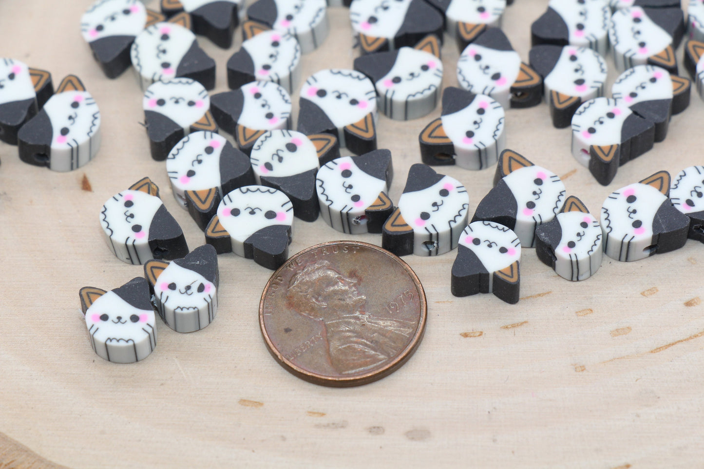 Kawaii Kitty Polymer Clay Beads, Kitty Cat Clay Beads, Round Clay Beads, Jewelry Beads, Beads for Bracelet #446