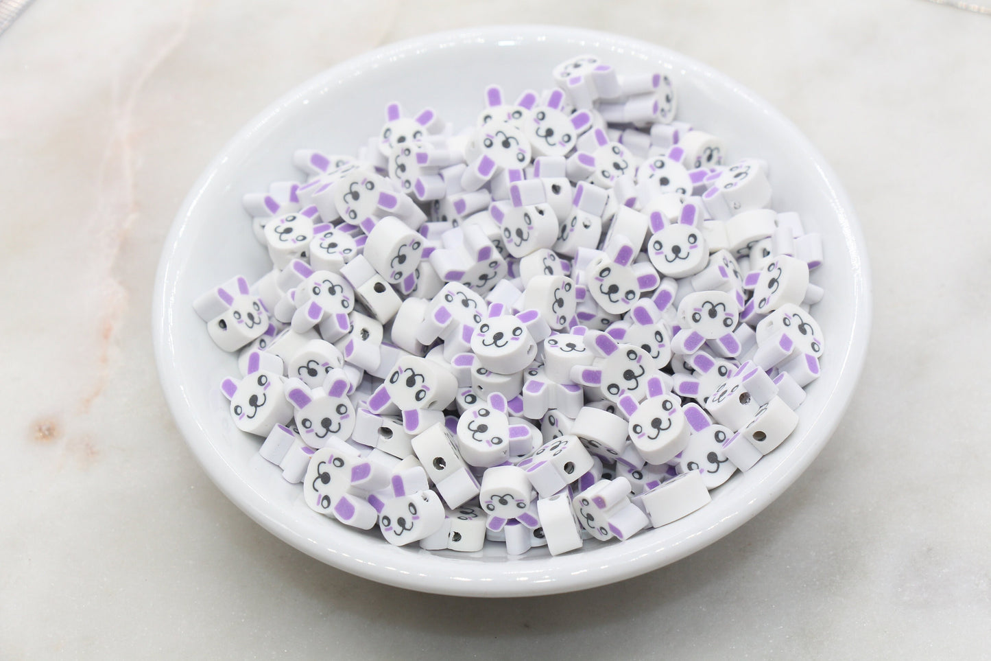 Bunny Polymer Clay Beads, Purple Ear Bunny Clay Beads, Bunny Clay Loose Beads, Easter Themed Bunny Beads, Jewelry Beading Supplies #104