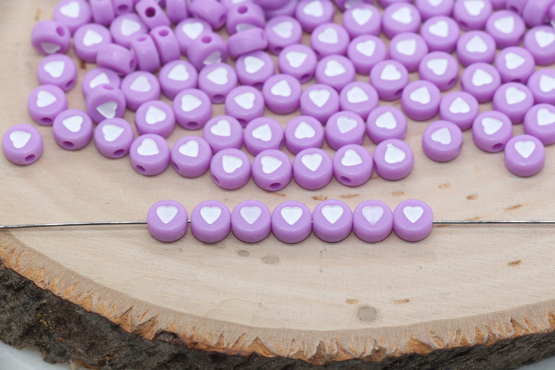 Pastel Purple Heart Beads, Purple Heart Beads, Acrylic Heart Symbol Beads, Round Shape Heart Beads, Bead for Bracelets, 7mm #348