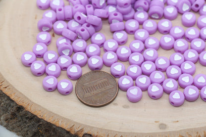 Pastel Purple Heart Beads, Purple Heart Beads, Acrylic Heart Symbol Beads, Round Shape Heart Beads, Bead for Bracelets, 7mm #348