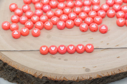 Pastel Red Heart Beads, Red Heart Beads, Acrylic Heart Symbol Beads, Plastic Round Heart Beads, Bead for Bracelets, 7mm #760