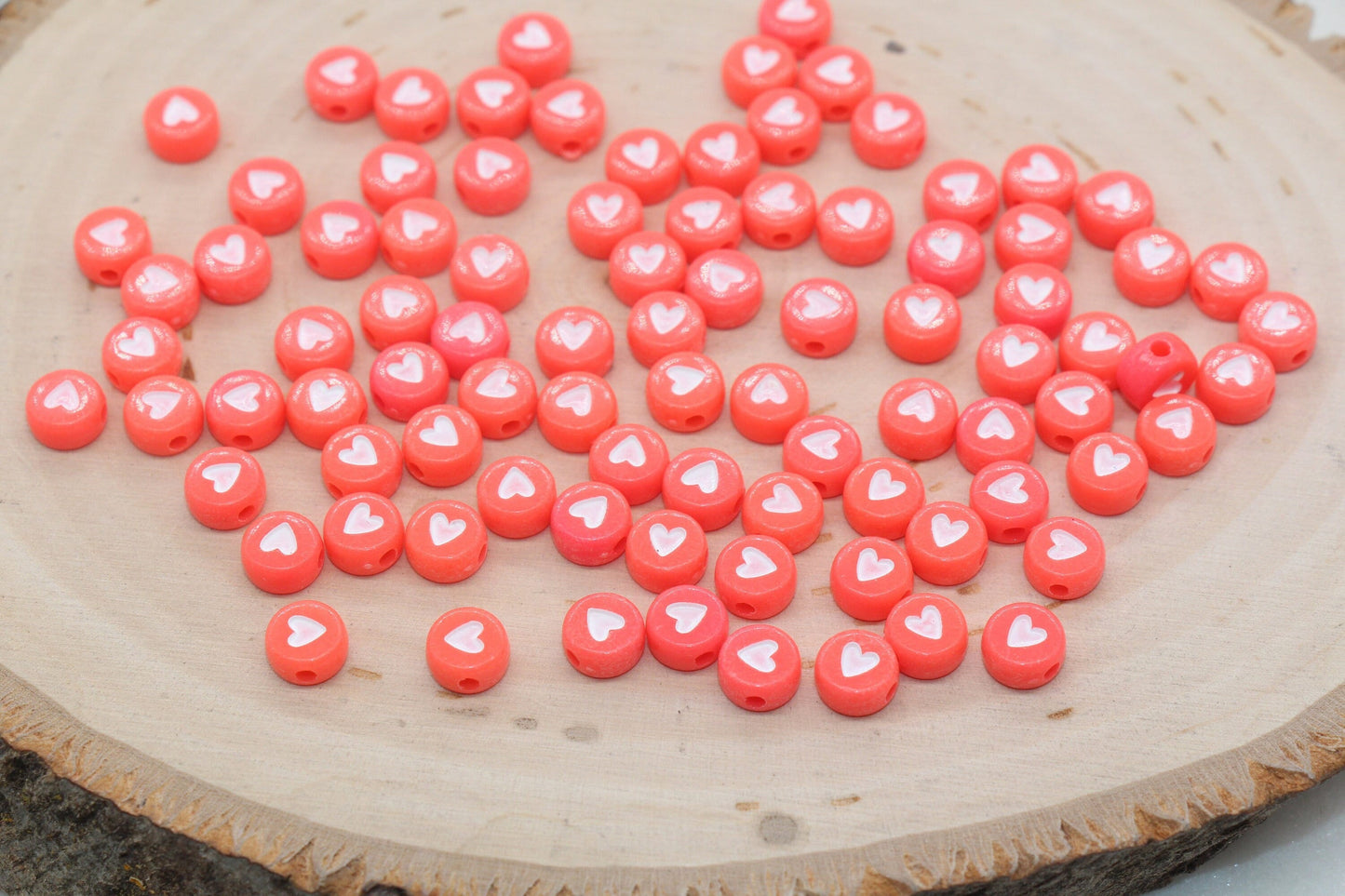 Pastel Red Heart Beads, Red Heart Beads, Acrylic Heart Symbol Beads, Plastic Round Heart Beads, Bead for Bracelets, 7mm #760