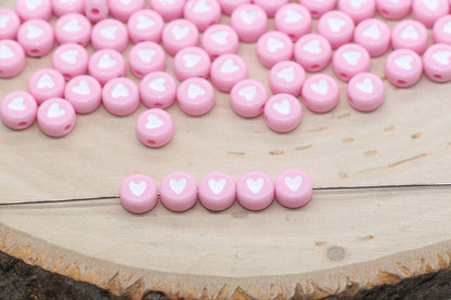 Pastel Pink Heart Beads, Pink Acrylic Heart Beads, Plastic Heart Beads, Acrylic Symbol Beads, Bead for Bracelets, Size 7mm #877